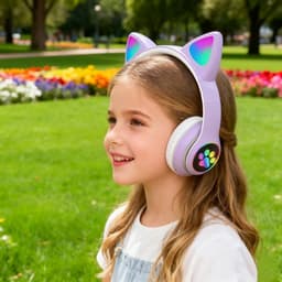 longziming Draadloze Kinder Koptelefoon – Cat Headphones met LED Oortjes – Bluetooth Hoofdtelefoon– Bluetooth 5.0 – Licht Groen – Met Verlichting – Opvouwbare opbergruimte – Lichtpaars — thumbnail 4