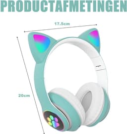 longziming Draadloze Kinder Koptelefoon – Cat Headphones met LED Oortjes – Bluetooth Hoofdtelefoon– Bluetooth 5.0 – Licht Groen – Met Verlichting – Opvouwbare opbergruimte – Groen en wit — thumbnail 3