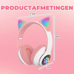longziming Draadloze Kinder Koptelefoon – Cat Headphones met LED Oortjes – Bluetooth Hoofdtelefoon– Bluetooth 5.0 – Licht Groen – Met Verlichting – Opvouwbare opbergruimte – Roze — thumbnail 2