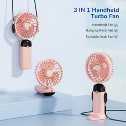 Handmatige Ventilator met LED Scherm en 4000mAh Batterij - 5-in-1 Reis, Bureau en Nekventilator (Roze) — thumbnail 4
