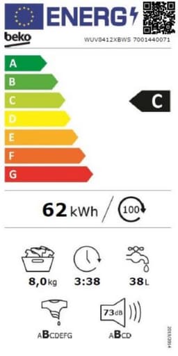 Beko b100 WUV8412XBWS wasmachine Voorlader 8 kg 1400 RPM Wit — thumbnail 3