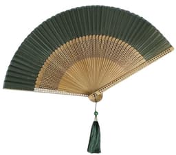 Opvouwbare Chinese Handventilator van Bamboe en Zijde voor Zomer en Feestjes - Groen — thumbnail 2