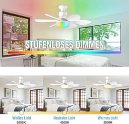 Dimbare Plafondventilator met Licht en Afstandsbediening - Stil, RGB-modus, 3 Snelheden, Timer — thumbnail 3