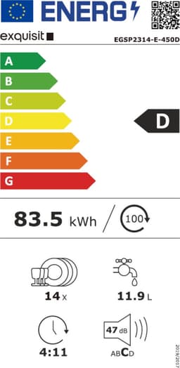 Exquisit EGSP2314-E-450D - Inbouw vaatwasser - Volledig Geïntegreerd - 14 Couverts - Bestekkorf - 6 Programma's - 60 CM — thumbnail 2