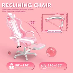 Soontrans-Gamingstoel - Ergonomische Gamingfauteuil - Voetsteun PC - Stoel Gamingstoel-Hoofdsteun - Lendenkussen Racecomputerstoel - Konijnenoren - Ergonomische Bureaustoel - Roze — thumbnail 3