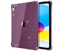 Ultradunne en lichtgewicht iPad 10e generatie hoes - Transparante TPU-bescherming met versterkte hoeken - Donkerpaars met pailletten