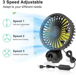 Draagbare 12V USB Auto Fan met 3 Snelheden en 360° Rotatie voor Koeling in Voertuigen — thumbnail 5