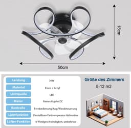 Plafond Ventilator Lamp - 50 CM - Smart Lamp - 6 Standen - Dimbaar - Zwart - Kroonluchter Ventilator - Chandelier Fan - Woonkamer Lamp - Ventilator Lampen - Eetkamer lamp - Slaapkamer lamp — thumbnail 5