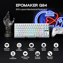 EPOMAKER G84 - Wit - Mechanisch Draadloos Toetsenbord - RGB - 80% - Qwerty - Gaming Keyboard - Transparent Switch — thumbnail 2