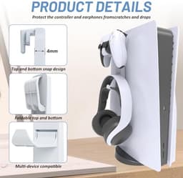 Universele Controller en Koptelefoonhouder - Vouwbare Wandbeugel met 2 Haken voor Gamingaccessoires - Duurzame ABS + Compact Ontwerp (19cm) — thumbnail 3
