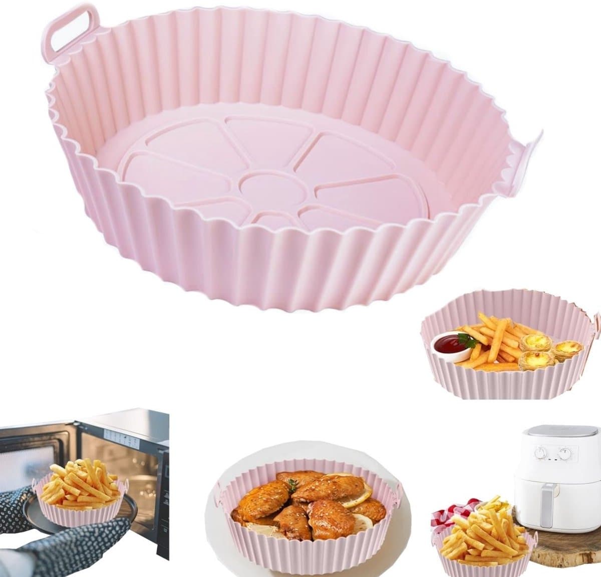 Siliconen mal, airfryer bakplaat，siliconen bakmat, airfryer-voering, herbruikbaar, bestand tegen hoge temperaturen, geschikt voor airfryer, oven, magnetron (17,5*5cm, lichtroze) — afbeelding 1