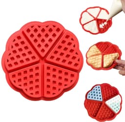 Vorm - wafelvorm - anti aanbak siliconen vorm - hartvormige pannenkoekenvorm - bakgereedschap - bak vijf koekjes tegelijk - geschikt voor airfryer, oven, magnetron (17,5*1,5cm - rood) — thumbnail 1
