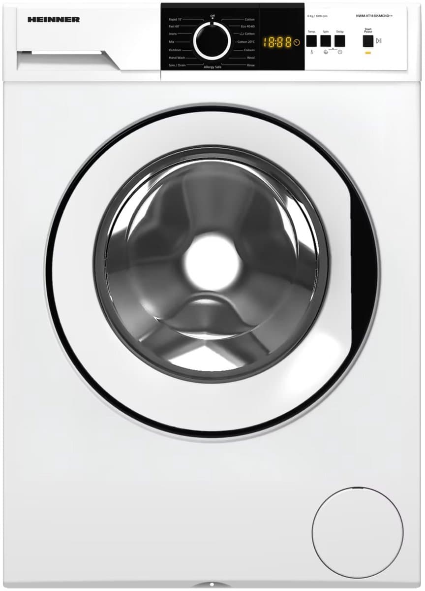 Heinner HWM-VT1610SMCHD++ Slanke Wasmachine 6 kg – 15 Programma’s Met Balance Control & Eco Logic Systeem – LED Display – 1000 tpm – Wit – 5 Jaar Garantie — afbeelding 1