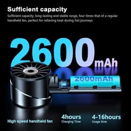 Draagbare mini USB ventilator met 2600 mAh batterij - Oplaadbare handventilator voor buiten - Max. 16 uur gebruik, 4 snelheden — thumbnail 1