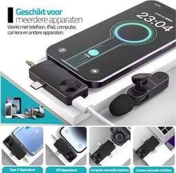 Strolox® Draadloze Microfoon - 2 Stuks - Lavalier - Windshields - Dasspeld - Lange Batterij - USB-C/Lightning - Plug & Play — thumbnail 3