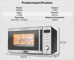 SKYNEXT Vrijstaande Magnetron - 20L - 6 standen - Nieuw Model - 1150W - Microwave - RVS/Zwart — thumbnail 5