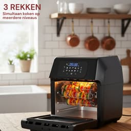 Royal Swiss® Airfryer Oven 12L XXL – Heteluchtfriteuse – 1800W – 8 Programma’s – Inclusief Accessoires – 80–200°C – RVS/Zwart — thumbnail 8