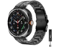 Stravo titanium bandje 'Iron' - Geschikt voor Samsung Galaxy Watch Ultra / Ultra 2025 – Zwart – premium metalen schakelband met inkortset – stijlvolle en duurzame horlogeband voor Samsung smartwatch