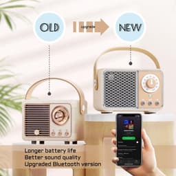 Verbeterde retro Bluetooth-luidspreker, vintage radio met ouderwetse klassieke stijl, Bluetooth 5.1 draadloze verbinding, ondersteuning TF-kaart, U-schijf en AUX-audio-ingang (oranje) — thumbnail 4