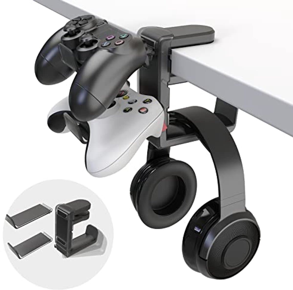 3-in-1 Gaming Hoofdtelefoon en Controller Houder met Verstelbare Arm - Onder Bureau Standaard — afbeelding 1