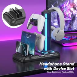 Gaming Headphone Stand met Draadloos Opladen en 9 Verlichtingsmodi - Gaming Accessoires voor Desk — thumbnail 4
