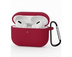 Hoesje - Geschikt voor Apple Airpods Pro 3 - met Clip - Siliconen Hoes - Silicone Case Cover - Wijnrood