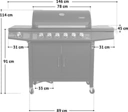 TAINO RED 6+1 gasbarbecue - BBQ grillkar branders zijbrander zwart — thumbnail 2