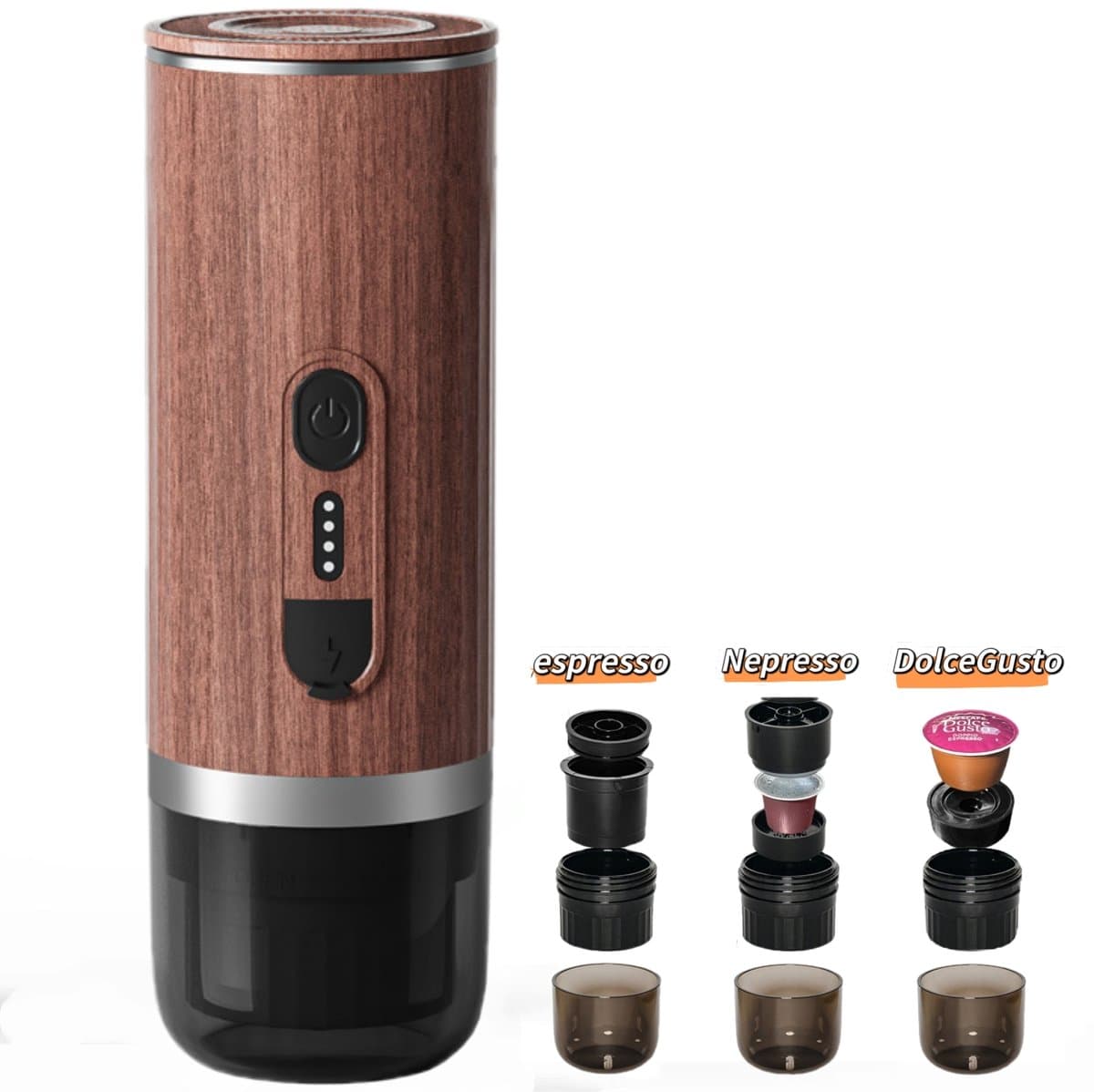 3-in-1 Draagbare Koffiemachine – Snelle waterverwarming -Voor capsules & gemalen koffie – USB-C oplaadbaar – 80ml Reservoir-Volautomatisch espresso apparaat – Italiaans design – Voor buiten & in de auto-Koffie — afbeelding 1