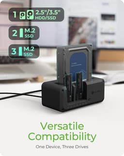 ICY BOX IB-2924MSCL-C31 Kloon- & Docking Station voor 2,5"/3,5" SATA & M.2 NVMe SSD – USB 3.2 Gen 2 Type-C®, tot 10 Gbit/s, one-touch stand-alone kloonfunctie, 3 gelijktijdige schijven, LED-status, plug & play — thumbnail 2