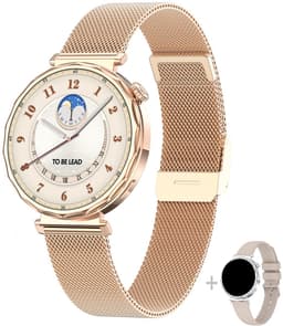 Knobbout 1.6” Elegant Design Smartwatch met Bluetooth Bellen – AI Spraakassistent - Muziekbediening - Vrouwelijke Gezondheidszorg - Sporttracking- Multifuntioneel Horloge - Gouden staal + silicone band — thumbnail 1