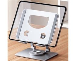 WK® Aluminium’s Ipad Houder -Tablet Standaard - 360° Draaibaar - Inklapbaar & Verstelbaar- Siliconen anti slip - stabiel en duurzaam- 4.-12 Inch Ipad & Tablet & Telefoon- 15*11.5cm - Zilver