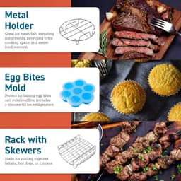 Airfryer accessoireset, geschikt voor alle merken 5,5 l, 6 stuks inclusief taartpan/pizzapan, metalen houder/multifunctioneel rek met spiesjes/siliconen mat/eierbetenvorm met deksel — thumbnail 3