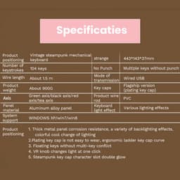 Steampunk Retro Mechanisch Toetsenbord - Roze – Bedraad – 104 Toetsen – RGB Verlichting – Ergonomisch – Metalen Behuizing – Typemachine Stijl – Geschikt voor Gaming & Kantoor – Windows & Mac — thumbnail 4