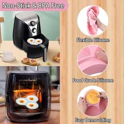 3 stuks - Siliconen Air Fryer Ei Pan - Luchtfriteuse eivorm - Kookring - Eivorm - Ei Ringen - Hamburgerringen - Eierringen - Rond - Met 3 holtes — thumbnail 2