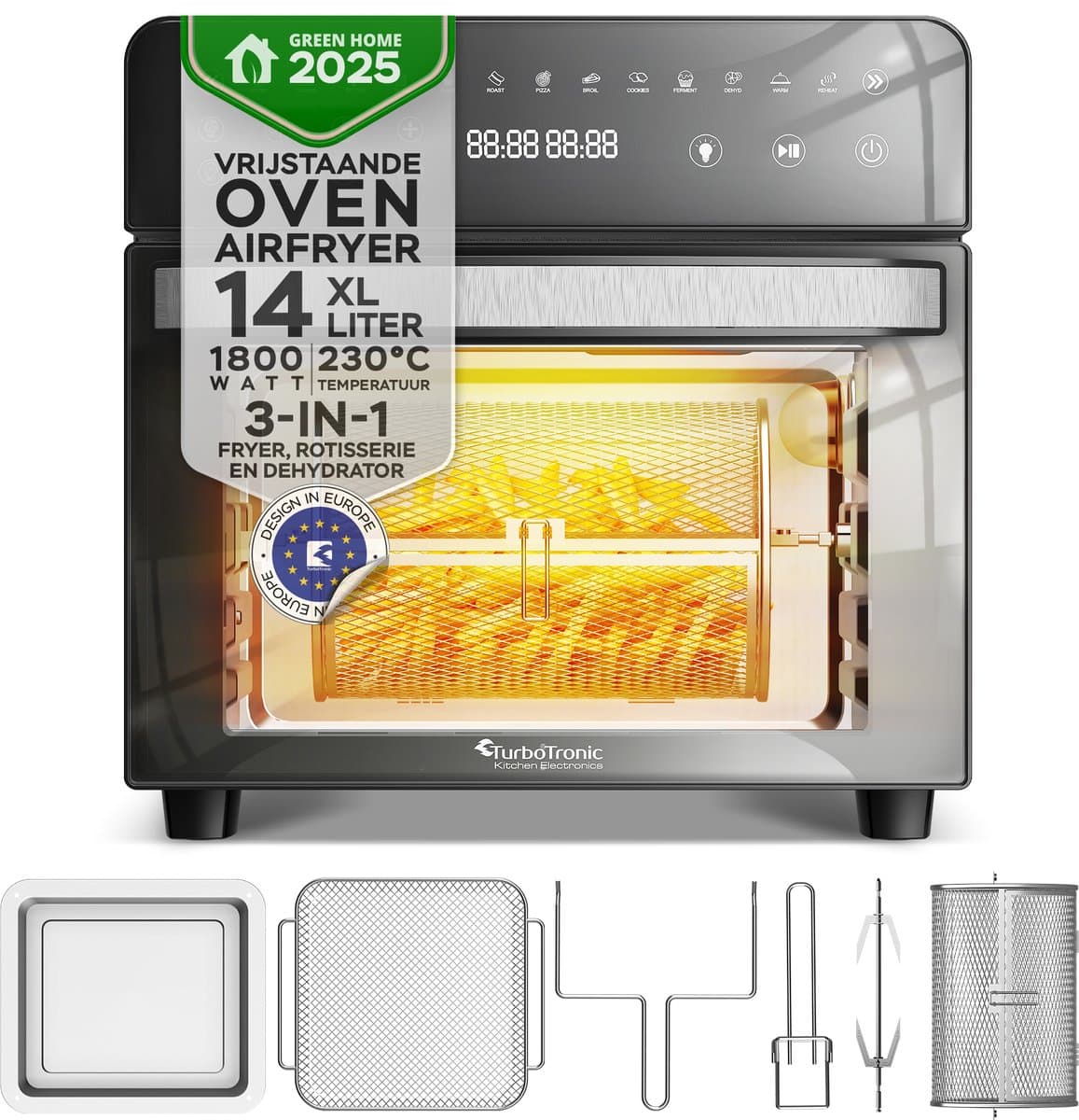 TurboTronic AFO14 Airfryer XXL en Vrijstaande Oven - Insclusief Draaispit - Mini Oven - Zwart — afbeelding 1