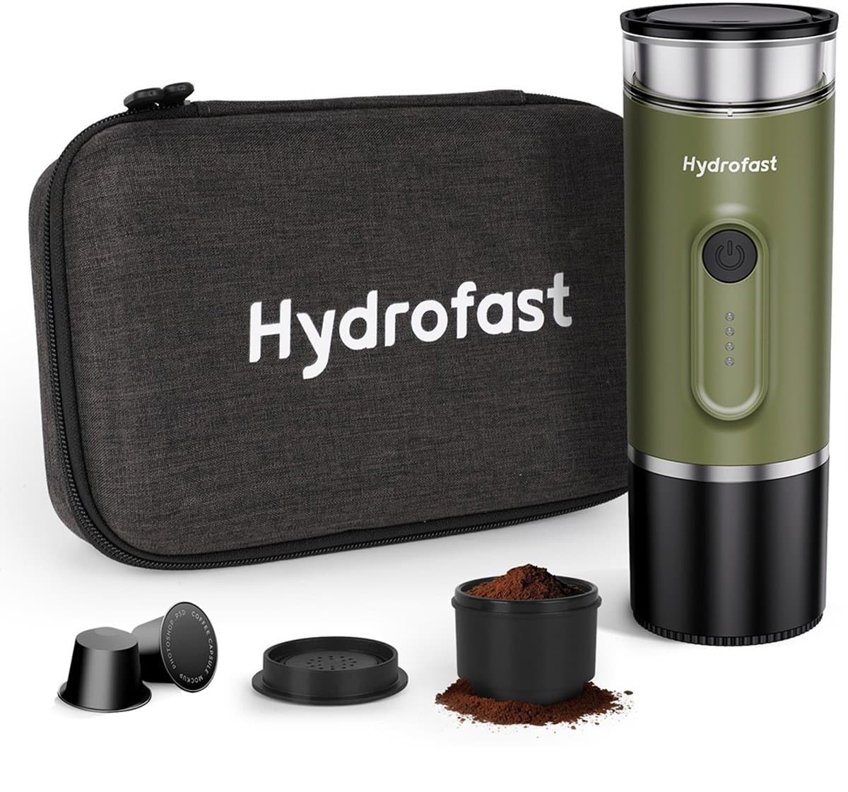Hydrofast PO-100 draagbare espressomachine, 20 bar druk, 9600 mAh batterij, 2-in-1 capsule & gemalen koffie, draadloze verwarming, compact reisontwerp — afbeelding 1