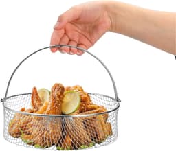 2stuks - Frituurmandje - Roestvrij staal - Airfryer-rek - Stapelbaar - Stoommandje - Multifunctioneel grillrek - Filterrek voor voedseldehydrator - Rond - zilver — thumbnail 5