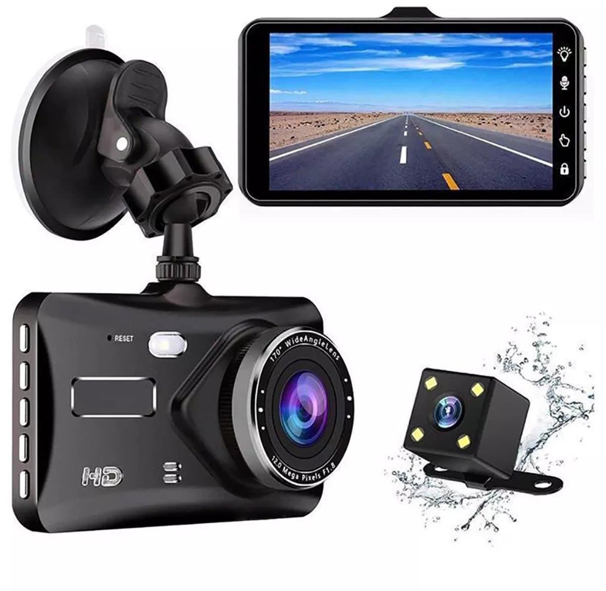 Generieke geavanceerde touchscreen dashcam-bundel - 1080P Full HD, 170° groothoeklens, achteruitrijcamera inbegrepen voor naadloze opname, zwart（Met 32G geheugenkaart） — afbeelding 1