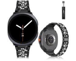 Stravo Luxe Elegante Metalen Bandje – Geschikt voor Samsung Galaxy Watch 8 40mm / Samsung Galaxy Watch 8 44mm / Galaxy Watch 8 Classic 46mm – RVS Horlogeband met Diamant Strass voor Samsung smartwatches – inclusief inkortset (Zwart)