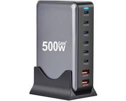 De Beste Gadgets 500w Oplader - GAN3 - Bureau Oplader - Desktop Oplader - Oplaadstation - USB-C Snellader - Power adapter - USB-C Oplader - Universele Oplader - Geschikt voor iPhone, iPad, Laptop en Tablet