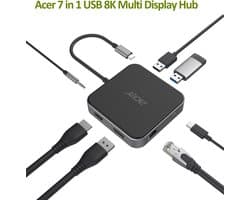 Acer 7-in-1 – Docking Station – Laptop – USB4 - USB-C –USB 4K en 8K-video– Plug & Play - Zwart/Zilver