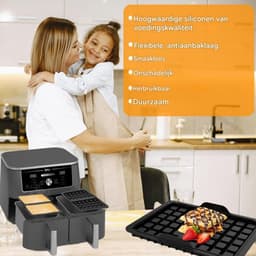 EXCITAT Wafelijzer - Siliconen mal - Airfryer accessoire - Geschikt voor thuis, bakkerij, dessertwinkel, café - Zwart — thumbnail 7
