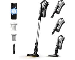 TurboTronic VS280 Cyclonic - 2-in-1 draadloze Steelstofzuiger met kruimeldief – hoge zuigkracht - 2 snelheden - 2200 mAH accu - 180W - extra accessoires - Zwart