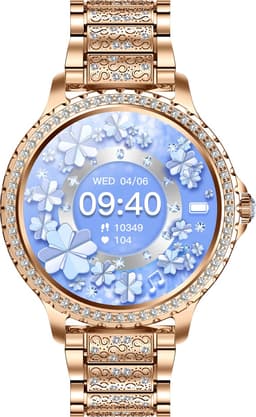Stijl Ontmoet Slimheid: Knobbout 1.32” Roségouden Smartwatch met Diamanten – Voor Vrouwen die Stralen! Bluetooth Bellen, Gezondheidstracker & AI Assistent- Roségouden talen band met kristallen + extra siliconen band — thumbnail 4