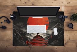 Muismat XXL 90x60 cm - Bureau onderlegger - Bureau mat Krijger - Rode trappen - Zon - Berg - Bureaumat - Gaming mousepad xl - Bureaulegger groot - Computer deskmat — thumbnail 4