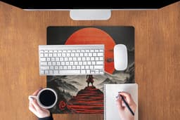 Muismat XXL 50x50 cm - Bureau onderlegger - Bureau mat Krijger - Rode trappen - Zon - Berg - Bureaumat - Gaming mousepad xl - Bureaulegger groot - Computer deskmat — thumbnail 3
