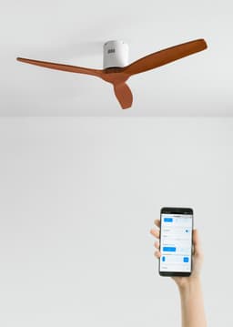 CREATE - Plafondventilator 40W silent 100% hout (Ø132cm) (ruimtes 10m²-25m²) - Wit / Donker hout - Geen licht - WIFI + Afstandsbediening - WIND CALM NATURAL WOOD — thumbnail 1