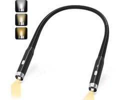 Leeslamp voor in bed - Oplaadbare LED Verstelbare Boekenlamp met 3 Kleurtemperaturen - Draagbaar en Ergonomisch Ontwerp