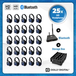 Silent Disco Pro Box 25 +Bluetooth | 25 HiFi Headsets FD-Pro, Bluetooth zender T80-Pro, Storage Box | DOLLY DIGITAL© — thumbnail 1
