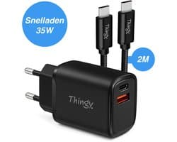 Thingy® 35W Snellader - USB-A & USB-C - Inclusief Premium 2M USB-C Kabel - Snellader - USB C Adapter - Oplader - Adapter usb c - Oplader USB-C